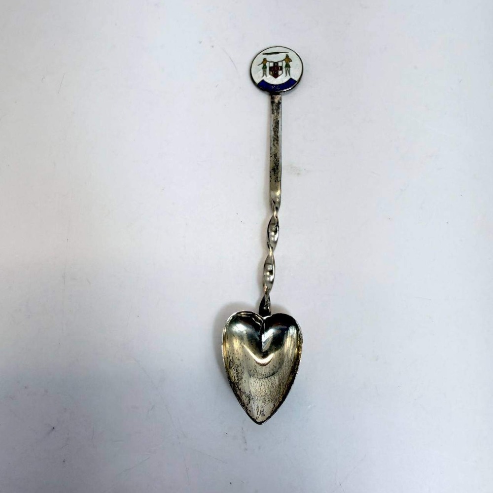 Vintage Jamaica Sterling Silver Souvenir Spoon Heart Bowl Enamel Crest BMCo 4in